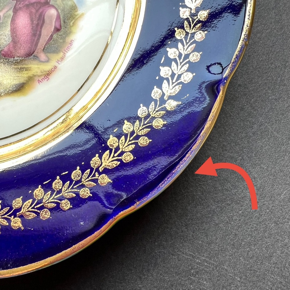SOLD VINTAGE Cobalt Blue Gold Trim Collector Plate Art Angelica Kauffman - Picture 7 of 15